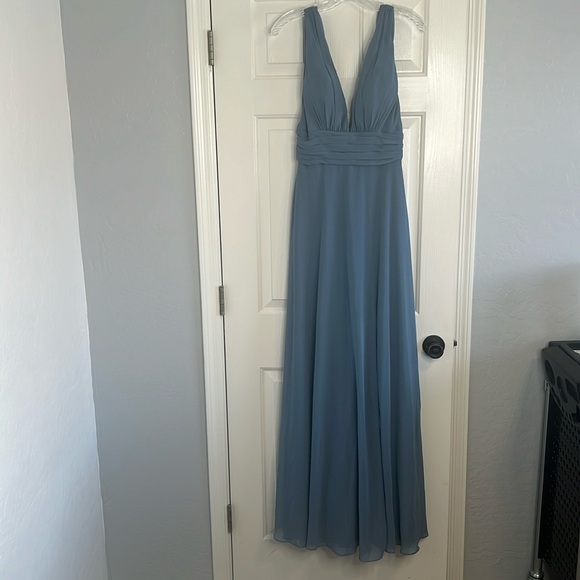 Kennedy Blue “Rose” bridesmaid long dress with slit, size 6 Dusty blue - Picture 2 of 14